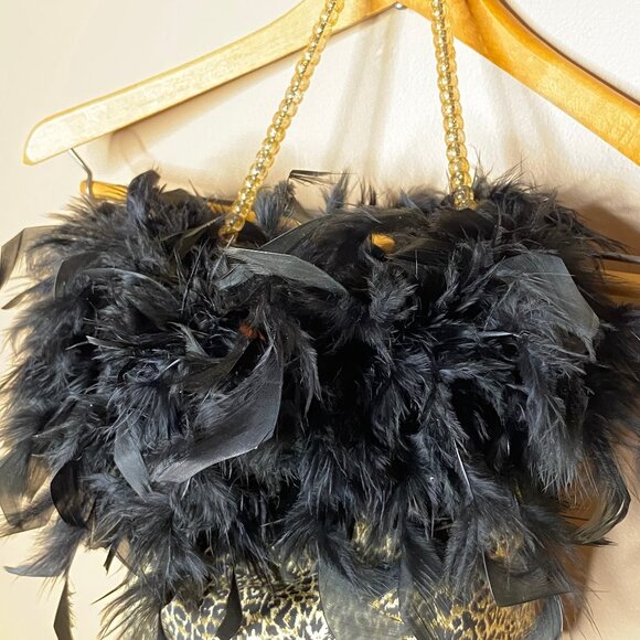 Whimsical Animal Print Feather Beaded Purse - An Eclectic Fashionista's Bag - Picture 4 of 5